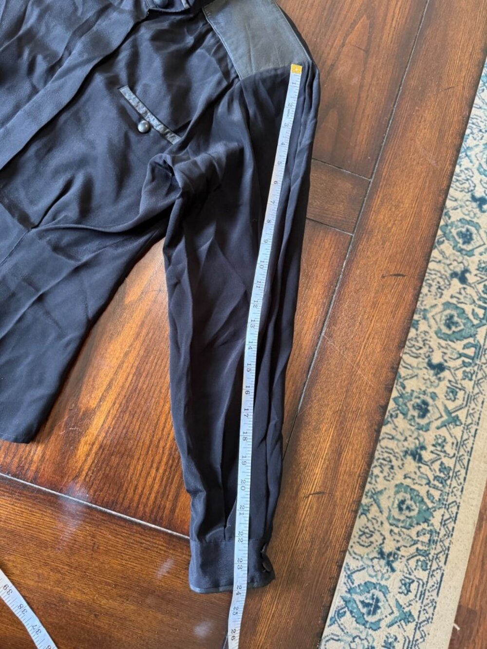 Vintage Erena By Irene Koenig Black Blouse Leather Trim Peplum Size 6 - Picture 12 of 12